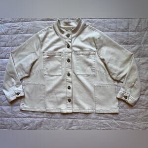 J Jill Beige Cotton /Tencel Contrast Stitching Utility Trucker Chore Jacket - 4X